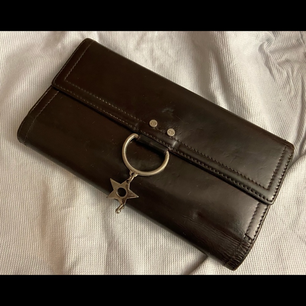 Dior Dark Brown Leather Continental Wallet with Star Charm